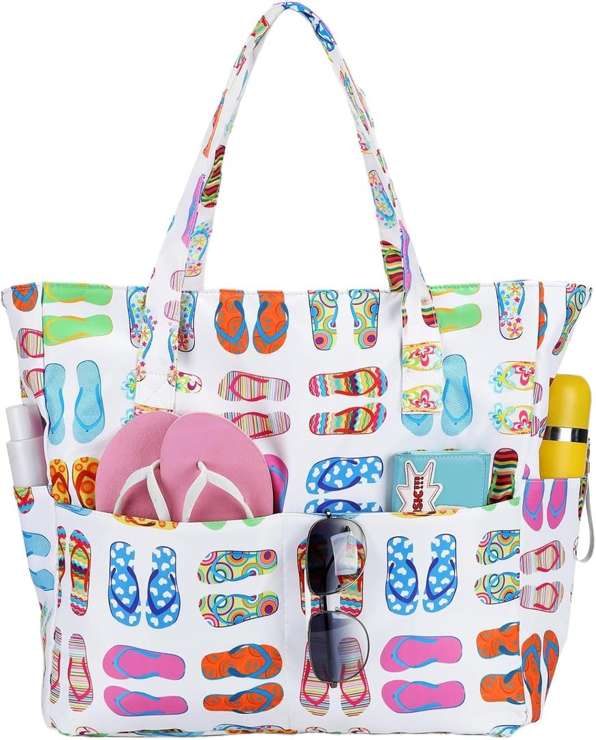 Bluboon Waterproof Beach Tote Pool Bags for Women Ladies Extra Large Carry On Bag With Wet Compartment for Weekender Travel (Slipper)