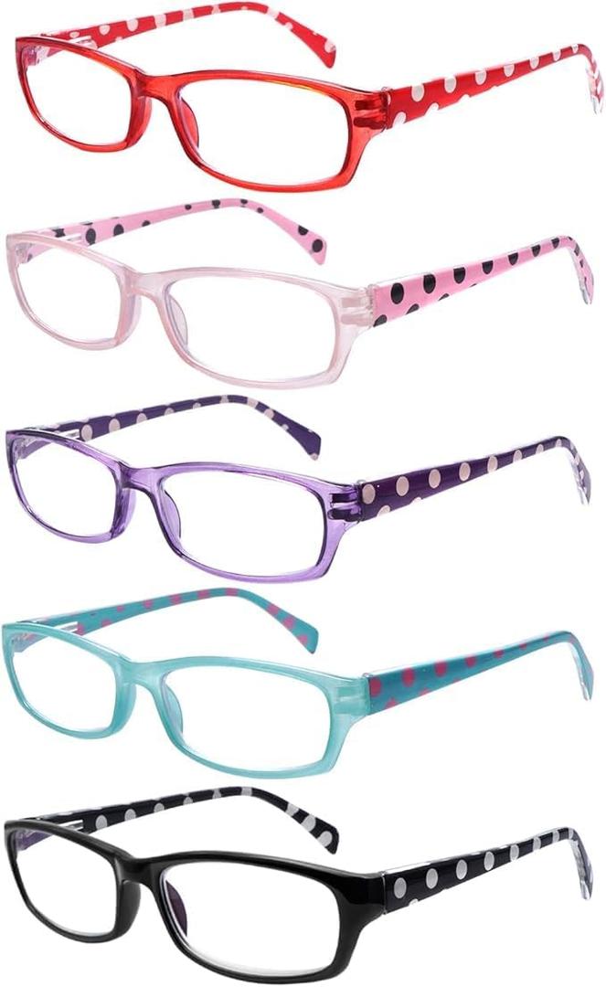 5 Pack Reading Glasses for Women, Blue Light Blocking Computer Readers, Ease Blurry Vision Dry Eyes Anti UV Glare