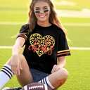 Game Day Shirt Women: Team Fan T-Shirt Cute Football Heart Graphic Tees Casual Season Short Sleeve Tops (Black, XXL)