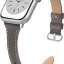 Slim Leather Band Compatible for Apple Watch 38mm 40mm 41mm 42mm Series 10, Slim Thin Elegant Top Grain Genuine Leather Strap Compatible for iWatch Series 10 9 8 7 6 5 4 3 2 1 SE Women (Deepgrey)