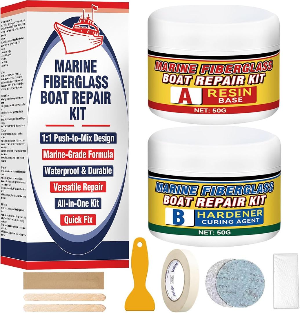 2 x Marine Fiberglass Repair Kit for Boats, Gelcoat Repair Kit for Boats with Waterproof Epoxy Filler, Easy DIY Solution for Fixing Holes, Chips, Cracks and Scratches, Above-Waterline Use