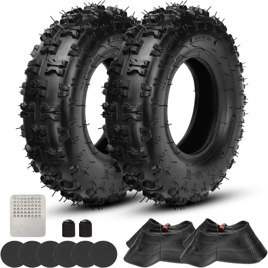 GREHUA 4.10/3.50-6 4.10-6 Tire and Inner Tube Compatible with Lawn Mower Snow Blower Mini Bike Go Kart Wheelbarrow, 4.10x6 Tire Tubes for Hand Truck Wagon Trailer Trolley ATV Quad 4 Wheeler (2 Pack)