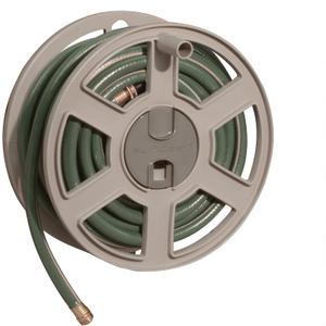 Suncast 100 Ft. Wall Mount Hose Reel Side Winder for Yard, Garden, Space-Saving Design, Easy Hose Storage, Fully Assembled, Taupe (Open Box), Made in the USA