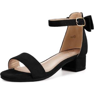 PANDANINJIA Girls Dress Shoes Toddler Kids Heels Sandals Ankle Strap Wedding Party Phoebe Flower Girl Shoes (4 Big Kid, Iv Black Suede)