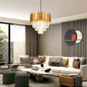 3-Tier 15.8" Crystal Gold Chandelier Modern Crystal Pendant Chandeliers 5 Lights Round Hanging Lighting for Dinning Room Kitchen Island Bedroom Living Room Foyer Entryway, E12, Diameter 15"