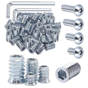 160 Sets of 1/4-20 x 10mm, 15mm, 20mm, 25mm Furniture Nuts, Threaded Wood Inserts, Bolts, Fasteners, connectors, Hexagonal Drive Screws and Nuts kit (160 Screws and 160 Nuts)