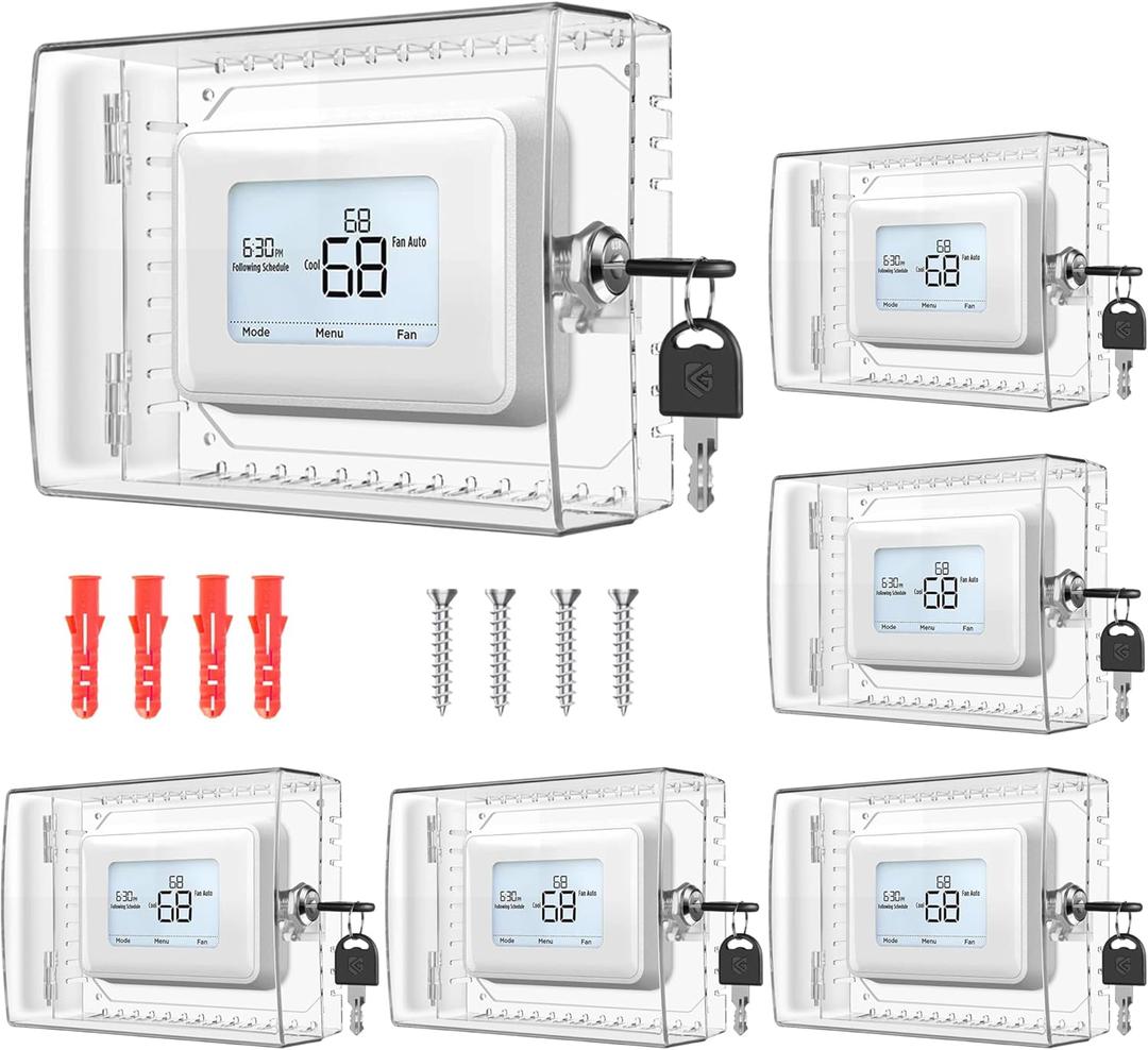 6 PCS Large Thermostat Lock Box Cover with Key, Clear Thermostat Cover with Lock Compatible with Home Thermostat On Wall, AC Lock Box Cover with Key Fits Thermostats 5" H x 6" W or Smaller