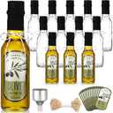 Reallnaive 12 Sets 5 oz Glass Olive Oil Bottles Empty Sauce Condiment Bottles with Tags and Twine and Funnel for Storing Homemade Olive Oil Christmas Wedding Baby Shower Gifts(Clear)