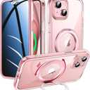 Privacy Case for iPhone 15 with 360Stand [Built-in Anti Peeping Screen Protector] [Compatible with MagSafe] [Magnetic Ring ] Full Body Protective Phone Cover 6.1", Pink