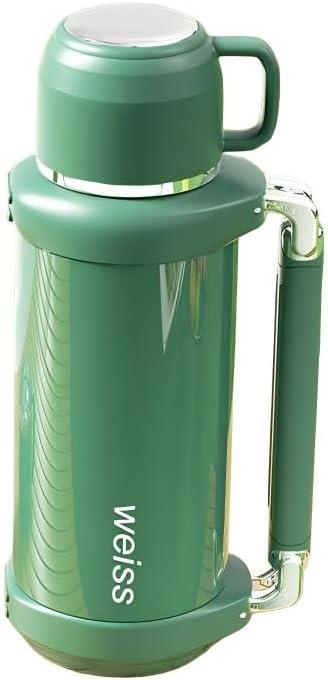 Weiss Stainless Steel Vacuum-Insulated Beverage Bottle with cup, Large Coffee Bottle for Travel, Flasks for Hot and Cold Drinks, temperature display(Green, 60oz)