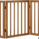 Freestanding Pet Gate Foldable Dog Gate (55 inches Wide) Walnut Bamboo Dog Gates for Stairs Doorways House (2 Support Feet Included)
