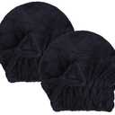 Microfiber Hair Drying Towels Head wrap with Bow-Knot Shower Cap Hair Turban hairWrap Bath Cap for Curly Long & Wet Hair Gift for Women Blackx2