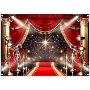 7x5ft Red Carpet Backdrop Glitter Spotlight Fashion Show Movie Night Stars Photography Background Graduation Wedding Birthday Party Decorations Photo Banner Props