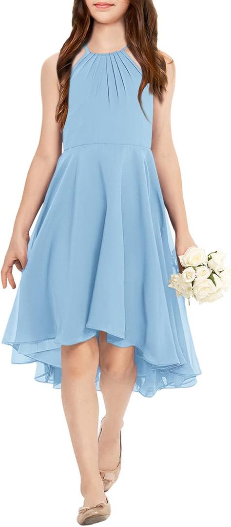 Fancy Kids Girls Junior Bridesmaid Dresses Girl Sleeveless Backless Crossed Straps Dress Wedding Prom Party Gowns (11-12 Years, Blue)