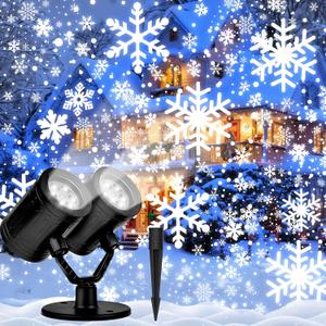 Christmas Projector Lights Outdoor, Dual Head Snowflake Projector Lights Waterproof with Timer, Dynamic Snow Holiday Projector Light for Room Wall Patio Garden Xmas Decorations