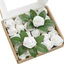 Ling's moment 1.5/2 inch Artificial Rose White Buds and Petite Roses w/Stem Pack of 25 for DIY Wedding Boutonniere Corsages Bouquets Centerpieces Decorations