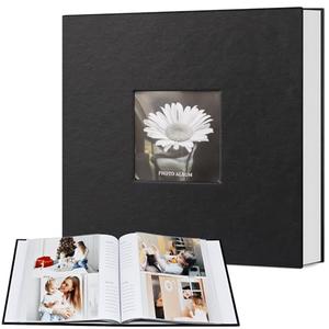 Popotop Photo Album 4x6 200 Photos with Writing Space, Leather Cover Album with Display Picture Window, Photo Book for Wedding Family Baby Gift