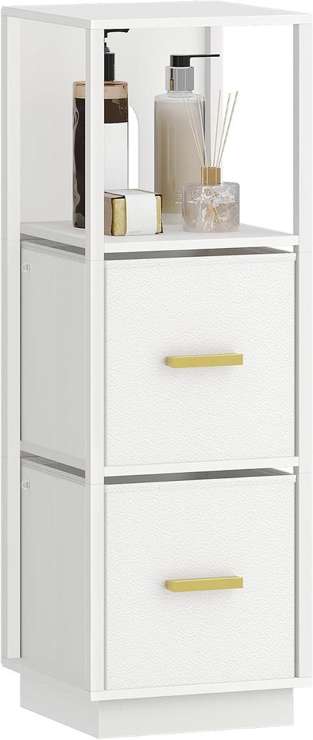 Hzuaneri Bathroom Storage Cabinet, 3-Tier Small Floor Cabinet with Adjustable Fabric Drawers, Multifunctional Corner Unit, Storage Organizer Rack Stand for Bathroom, Living Room, White BC17203W