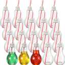 Baderke 20 Set Christmas Plastic Lamp Bottles with Straws Set Including Light Bulb Drink Empty Bottles & Straws and Caps for Christmas Party Juice Milk Cup Drink Water Containers