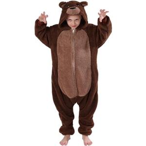 SWEETXIN Unise Kids Jumpsuit Cosplay Onesie One Piece Suit for Girls Boys Halloween Character Costume Dress Up Party (8 Years,Coffee Bear)