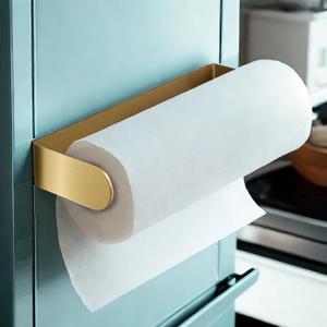 DELITON Gold Paper Towel Holder Magnetic, Strong Magnet Paper Towel Rack for Refrigerator, RVs, Kitchen, Grill, Fit Most Paper Roll, Stainless Steel