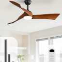 Sofucor 52 Inch Ceiling Fans with Lights, Solid Wood Indoor/Outdoor Ceiling Fan with Remote, Reversible DC Motor, 3 Blade Modern Ceiling Fan Light, Low Profile Ceiling Fans for Bedroom Patio Kitchen (Dark Walnut+Matte+Light)