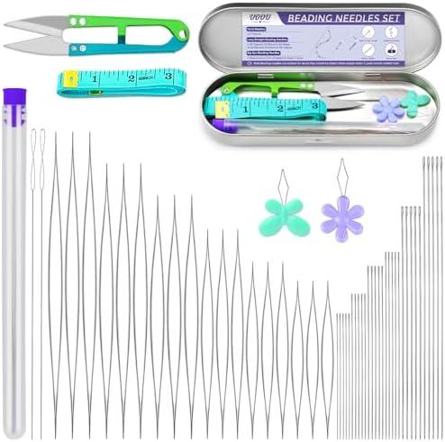 86 Pcs Beading Needle Set,6 Sizes Big Eye Seed Bead Needles,Long Straight Beading Needle,Twist Beading Needles,Flexible Needle for Beads for Jewelry Making