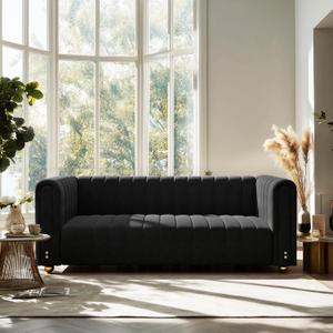 81" W Tufted Velvet Couch,Modern Velvet Sofa with Round Handrails and Metal Ball Legs for Living Room,Office,Apartmen (Black)