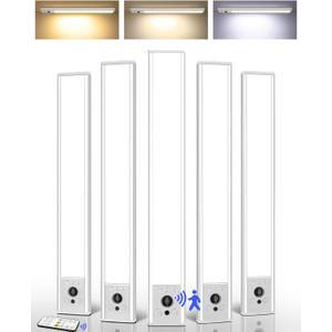 EZVALO 5-Pack Under Cabinet Lighting, 4000mAh Rechargeable Motion Sensor Light, 16.5inch Magnetic Closet Lights with Dimmable & 3 Color Temps, Wireless Motion Activated Lights with Remote for Kitchen