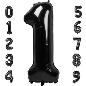 Number Balloons Black 1 Balloon for Birthday Party, One Happy Birthday Decorations, 40 Inch Large One Balloon for 1st Girl Boy Baby Shower 10 11 15 16 18 21 Photo Shoot