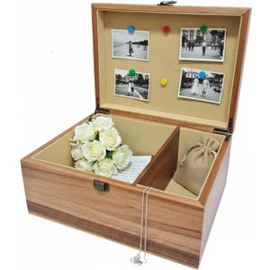 Wooden Keepsake Box, Large Acacia Storage Box with Magnetic Photo Display,Decorative Wooden Box with Felted Protection,Memory Storage Box for Photos,Letters,Jewelry,Crafts,Time Capsule,11"x8.5"x5"