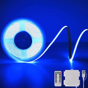 Blue COB LED Strip Lights Battery Powered with Remote, 6.56FT 640LED Light Strip Dimmable Cuttable Flexible Wireless LED Tape Light for DIY Display, Back Light Design, Kitchen, Boat, Car Decoration