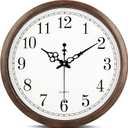 Bernhard Products Large Wall Clock 16 Inch Silent Non Ticking Movement Quartz Battery Operated Round Easy to Read Decorative Classic Brown Home/Kitchen/Office/Classroom/School Clocks, Black Numbers