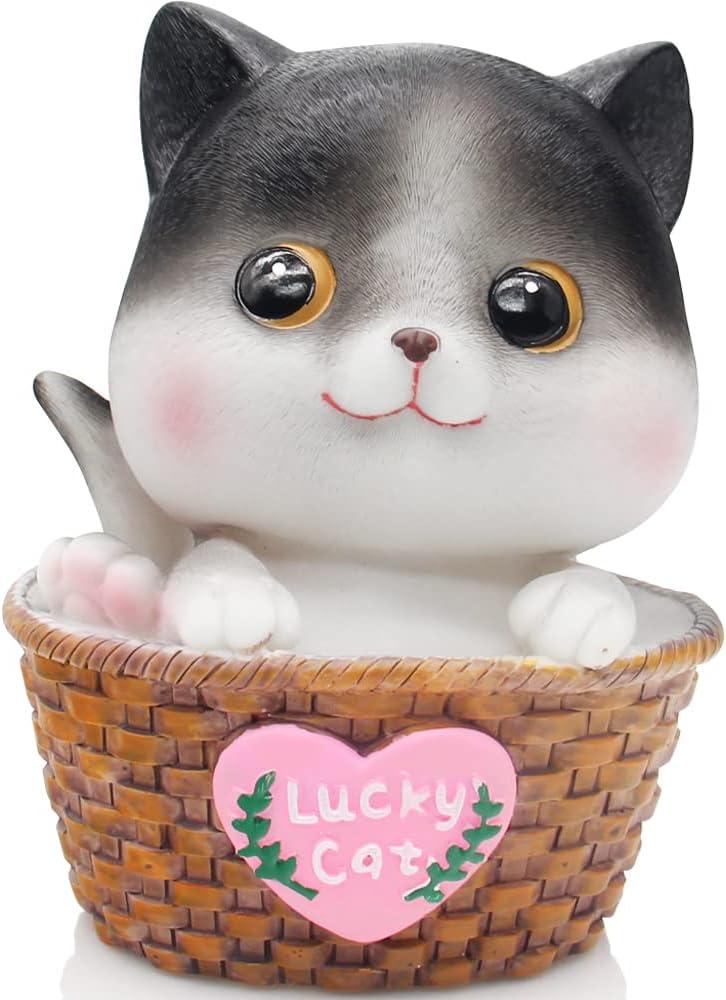 H&W Kitten Money Bank (Gray), Shatterproof Cat Piggy Bank, First Coin Bank, Best Christmas Birthday for Kids Boys Girls Home Decoration (WK19-D8)