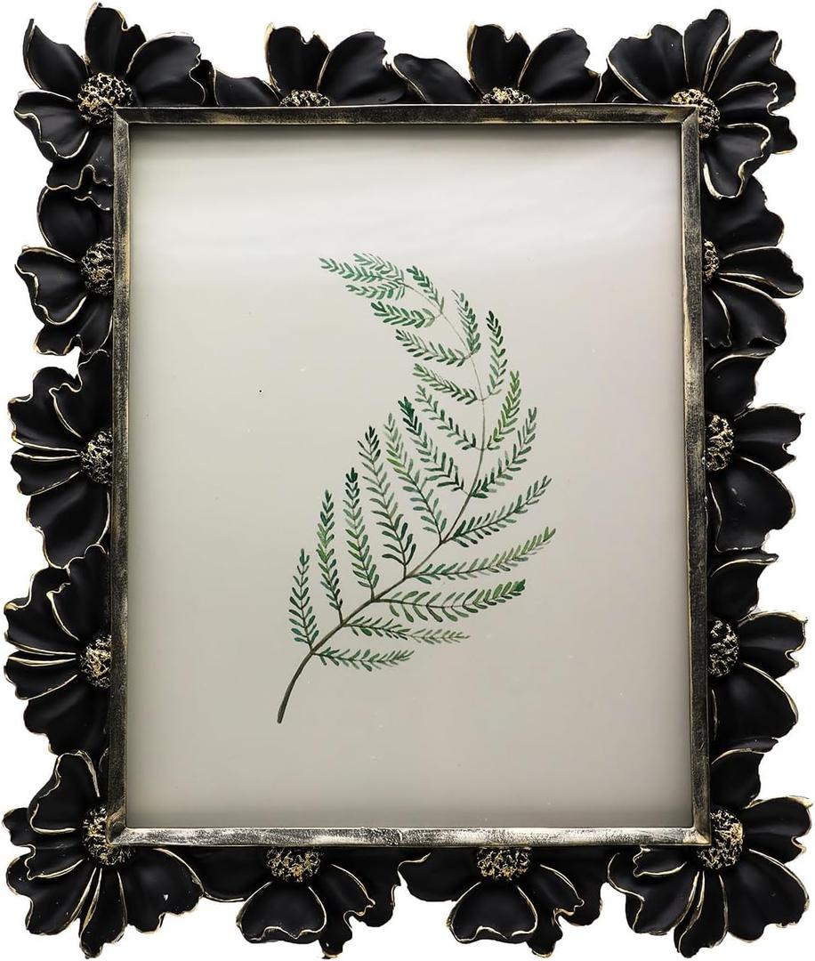 8x10 Vintage Picture Frame, Antique Black Ornate Photo Frame, for Tabletop and Wall Display, Decorative Floral Design Retro Home Decor, Old Fashioned Photo Gallery Art