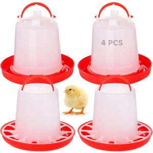 Chick Feeders and Waterers Set, 2 Pcs 1.5 L Poultry Drinkers & 2 Pcs 3.3 lbs Feeders, Hanging Plastic Poultry Containers for Chickens, Turkeys, Ducks and More