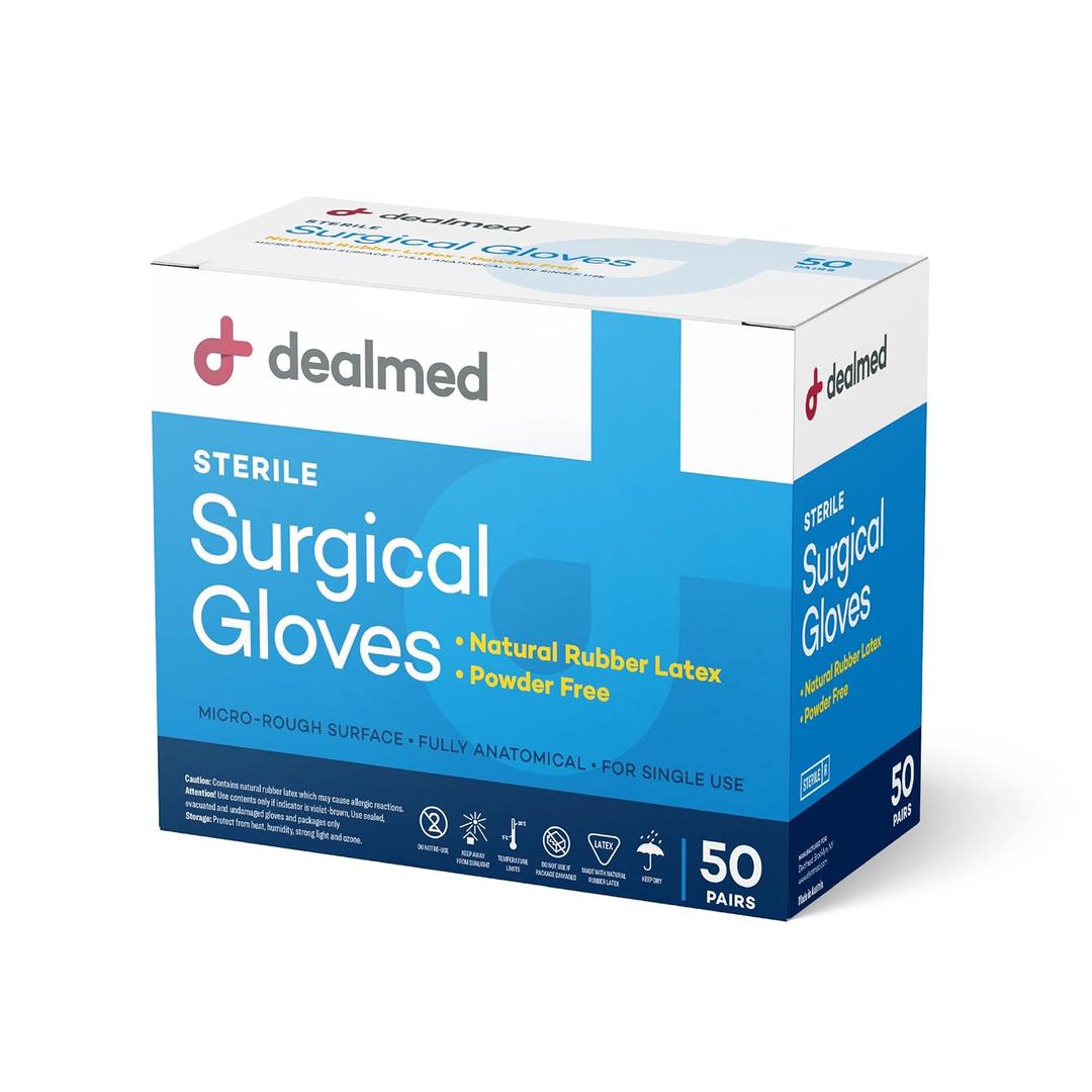 Dealmed Sterile Latex Surgical Gloves, Size 7.5 & Powder-Free, Offers Superior Protection & Comfort for Sensitive Hands 1 Box of 50 Pairs