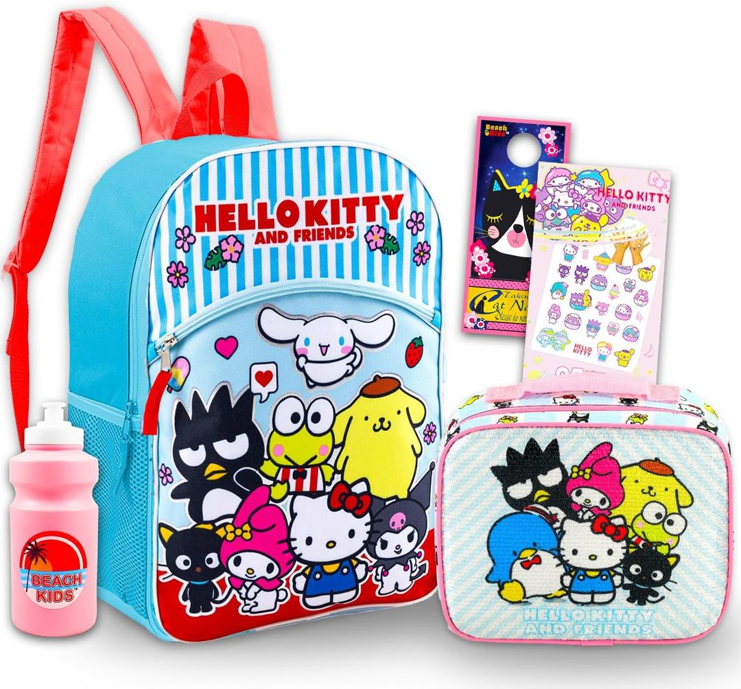Hello Kitty and Friends Backpack with Lunch Box - Bundle with 16" Backpack, Lunch Bag, More | Hello Kitty and Friends School Supplies for Girls