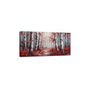 Tree Forest Wall Art for Living Room Large Size Red Tree Wall