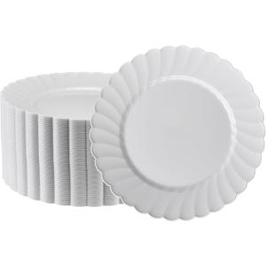 Premium Hard Plastic Round White Plates  50 x 9 -Washable & Reusable - Party Supplies For Birthdays, Celebrations, Buffets, Fiestas, Catering & More