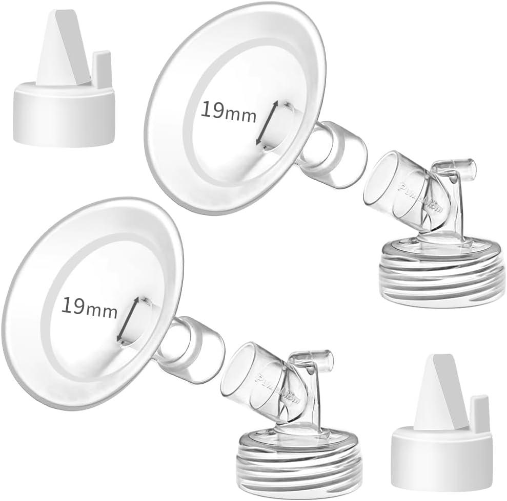 PumpMom-us 19mm Soft Rim Flanges Compatible with Spectra S2 S1 9 Plus Breastpumps Accessories, Replacement Breast Shield and Duckbill Valves for Spectra Pump Parts and 19 Flange