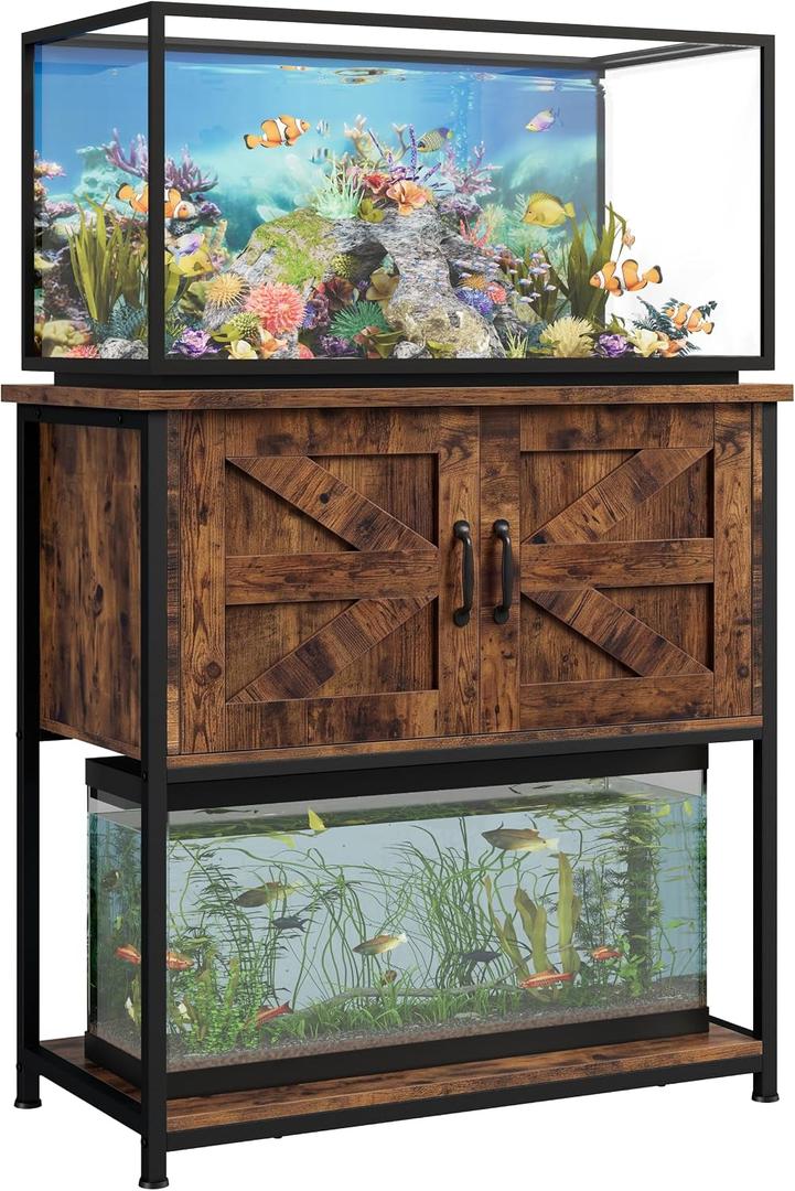 20-29 Gallon Fish Tank Stand with Cabinet 800LBS Capacity Heavy-Duty Farmhouse Brown Aquarium Stand, Sturdy, Water-Resistant, for Reptiles, Turtles, for Living Room, Entryway, Office