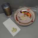 Morejoy Thanksgiving Plastic Plates, Pink Gold Plastic Plates Disposable Include Perfect for Thanksgiving