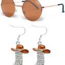 HyperFun Western Cowgirl Boots Earrings Heart Shaped Sunglasses Round Hippie Glasses Cowboy Dangle Earrings Accessories Set
