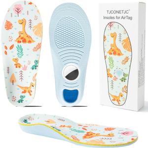 Kids Insoles Compatible with AirTag Arch Support Shoe Inserts for Children Soft Cushion Insoles with Hidden Tracking Holder, Anti-Lost Tracker Case (Yellow, 7.6-8.3IN(195-210mm) / Kid 12-Big Kid 1.5) (Blue)