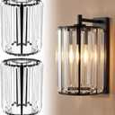 Teenyyou 2 Pcs Crystal Lamp Shade Modern Medium Ceiling Light Cover E26/e27 Base 1.65" Top x 5.1" Dia. x 5.9" H Chandelier Lampshade Replacement for Dining Room Living Room Wall Sconce Pendant Light, Black