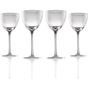 Premium Ribbed Nick&Nora Cocktail Glass Set, Lead-Free Crystal, 4 Pack for Home Bar,Modern Stemware for Entertaining (Stripes Texture Design)