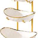 XUDREZ 3 Tier Fruit Bowl with Metal Stand for Kitchen Counter, Ceramic White Gold Silver, Tiered Fruit Basket for Nuts, Snacks, Bread, Candy Storage (White A)