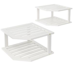 VERTORGAN Bamboo Corner Shelf(2 Pack),2 Tier Plate Organizer for Cabinet and Countertop,Pantry Dish and Spice Rack for Kitchen(White)