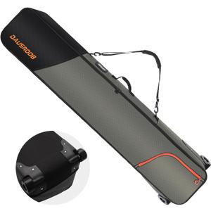 Snowboard Bag with Wheels, Fully Padded Ski Bag for Air Travel 1680D Waterproof Fabric, Rolling Ski Travel Bag for Flying, Durable, Large Capacity for Skis, Boots and Helmets (164CM-Grey)